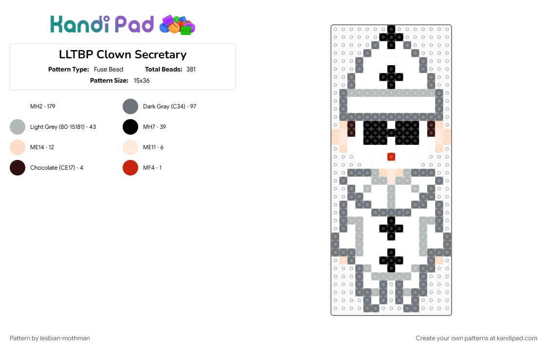 LLTBP Clown Secretary - Fuse Bead Pattern by lesbian-mothman on Kandi Pad - beige, gray, mcr, white