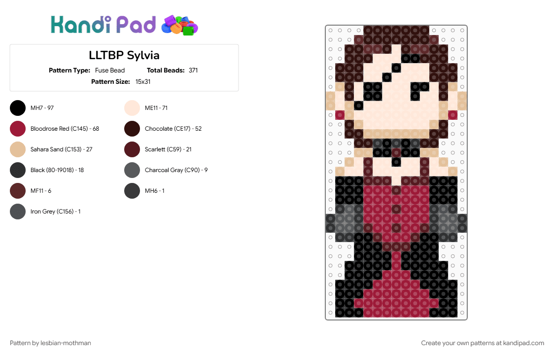 LLTBP Sylvia - Fuse Bead Pattern by lesbian-mothman on Kandi Pad - beige, brown, mcr, my chemical romance, red