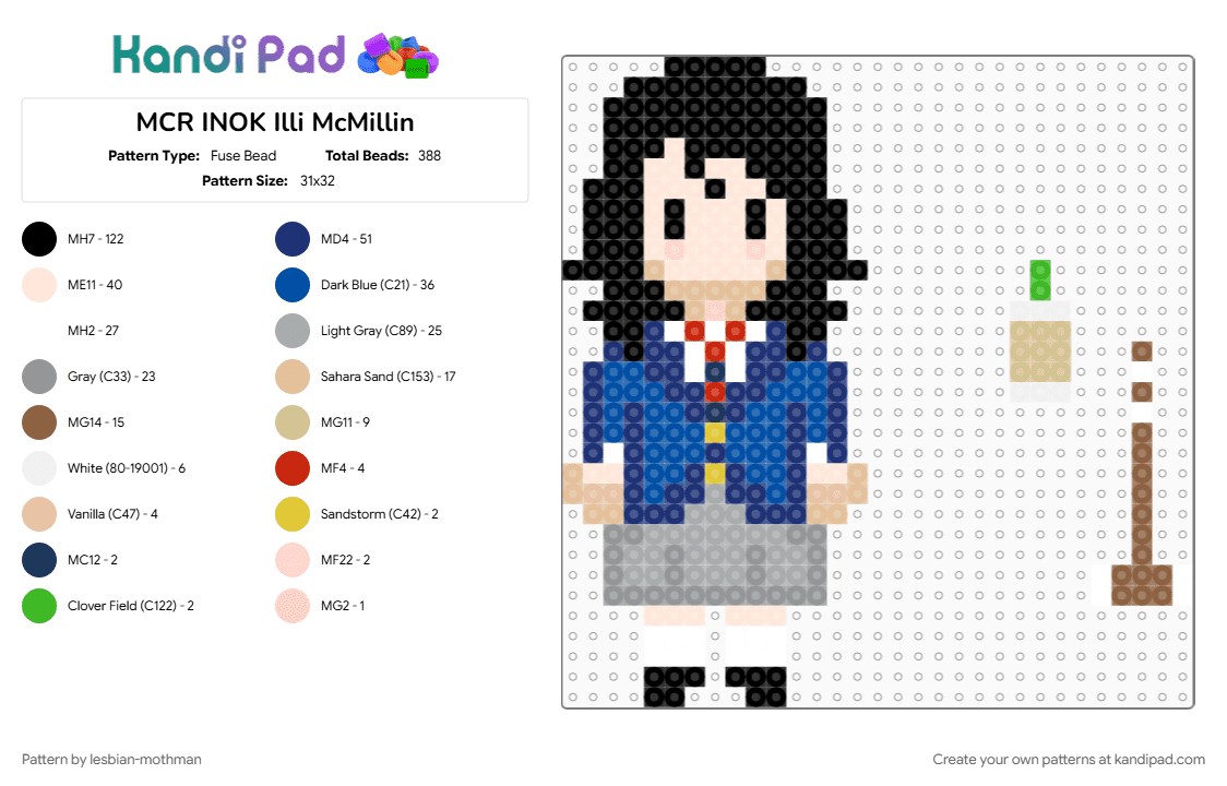 MCR INOK Illi McMillin - Fuse Bead Pattern by lesbian-mothman on Kandi Pad - beige, blue, gray, illi mcmillin, mcr, my chemical romance, purple