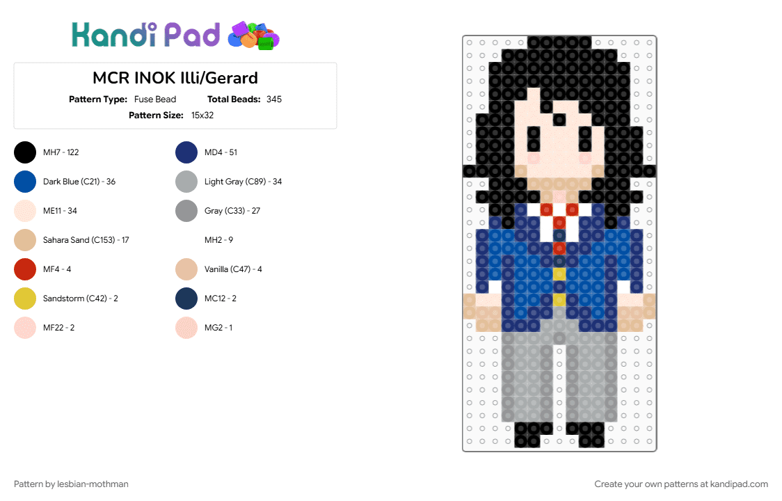 MCR INOK Illi/Gerard - Fuse Bead Pattern by lesbian-mothman on Kandi Pad - beige, blue, gray, illi mcmillin, mcr, my chemical romance, purple