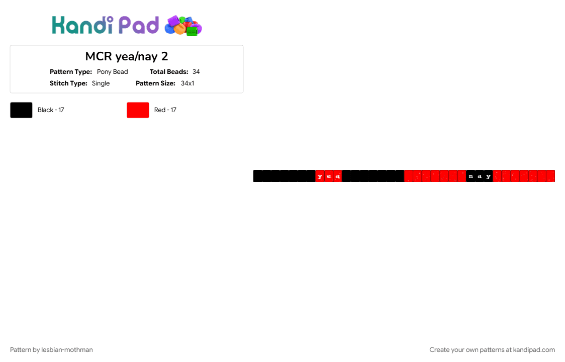 MCR yea/nay 2 - Pony Bead Pattern by lesbian-mothman on Kandi Pad - black, mcr, my chemical romance, red
