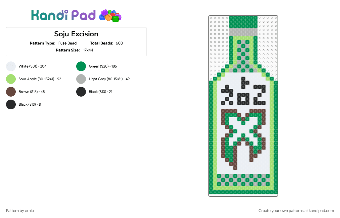 Soju Excision - Fuse Bead Pattern by ernie on Kandi Pad - green