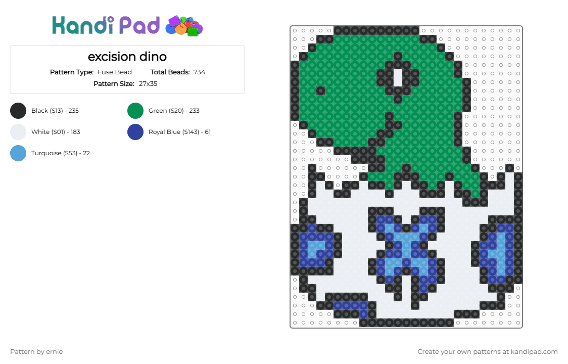 excision dino - Fuse Bead Pattern by ernie on Kandi Pad - green
