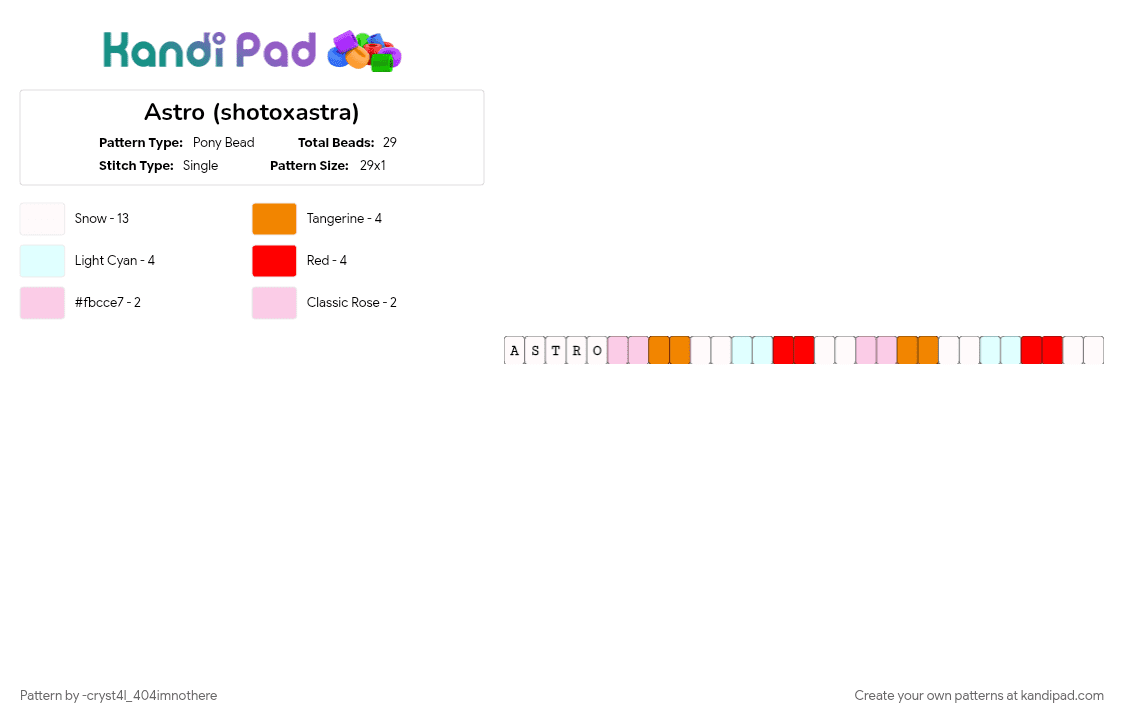 Astro (shotoxastra) - Pony Bead Pattern by -cryst4l_404sheainthere on Kandi Pad - 