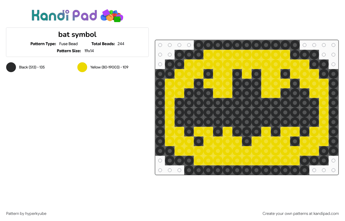bat symbol - Fuse Bead Pattern by hyperkyube on Kandi Pad - black, yellow