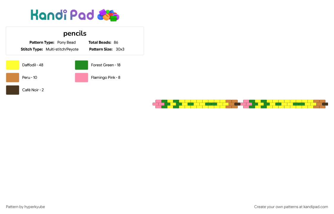 pencils - Pony Bead Pattern by hyperkyube on Kandi Pad - green, yellow
