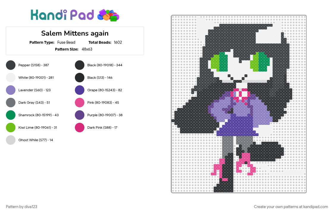 Salem Mittens again - Fuse Bead Pattern by diva123 on Kandi Pad - 