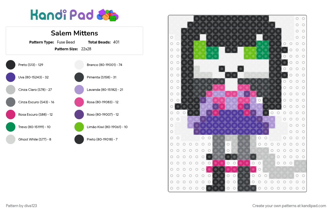 Salem Mittens - Fuse Bead Pattern by diva123 on Kandi Pad - 
