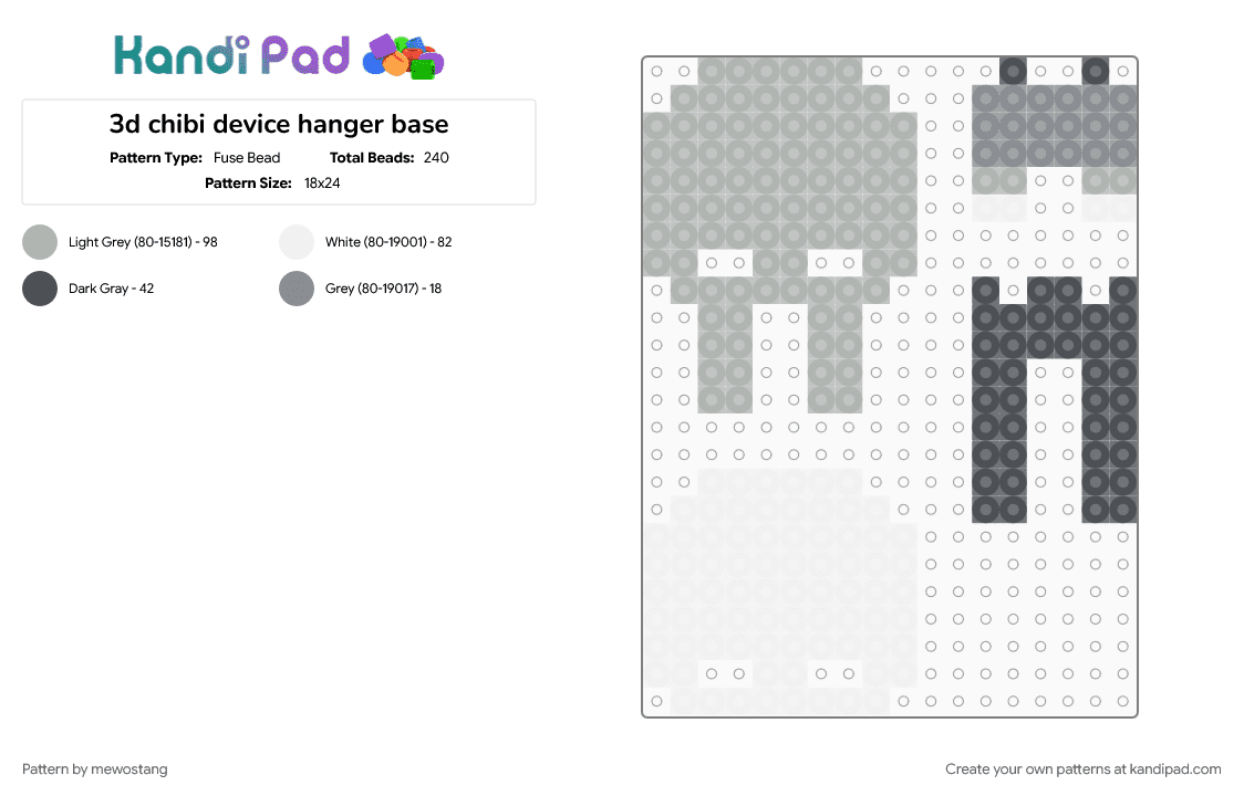 3d chibi desktop buddy/device hanger base - Fuse Bead Pattern by mewostang on Kandi Pad - 3d, base, beige, character, charm, chibi, cute, gray