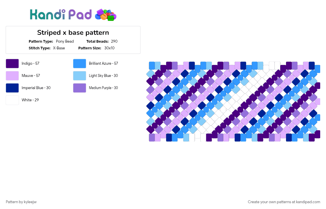 Striped x base pattern - Pony Bead Pattern by kyleejw on Kandi Pad - light blue, purple