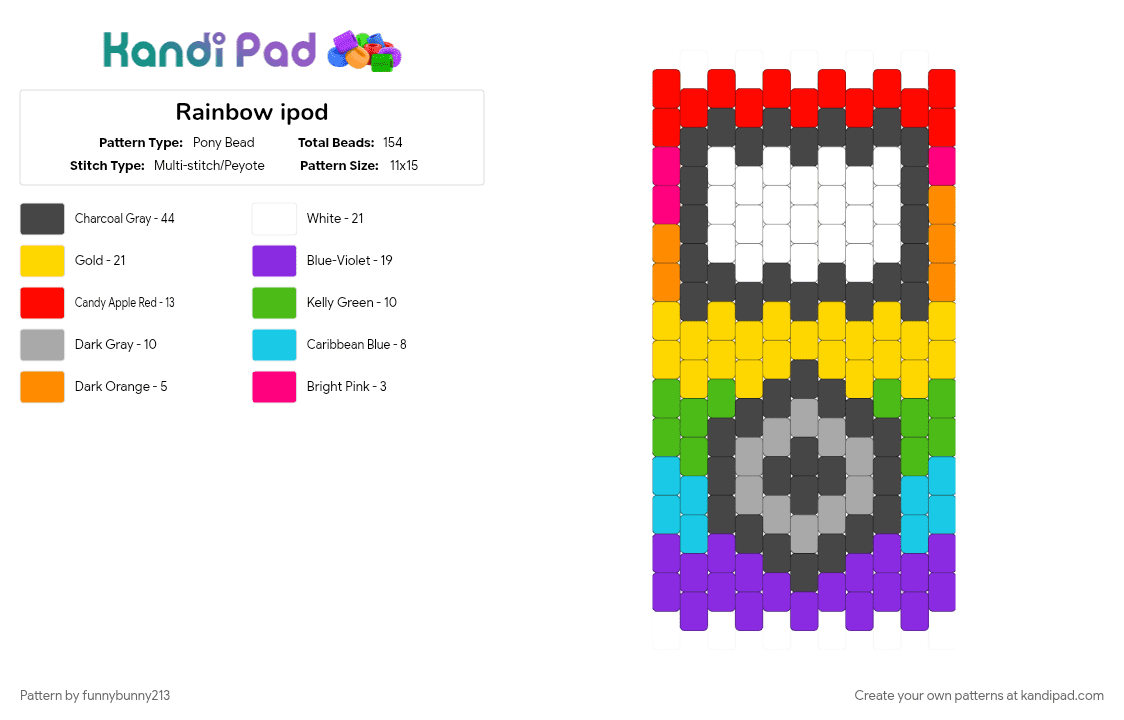 Rainbow ipod - Pony Bead Pattern by funnybunny213 on Kandi Pad - brown, colorful, pride, purple, rainbow, red, yellow
