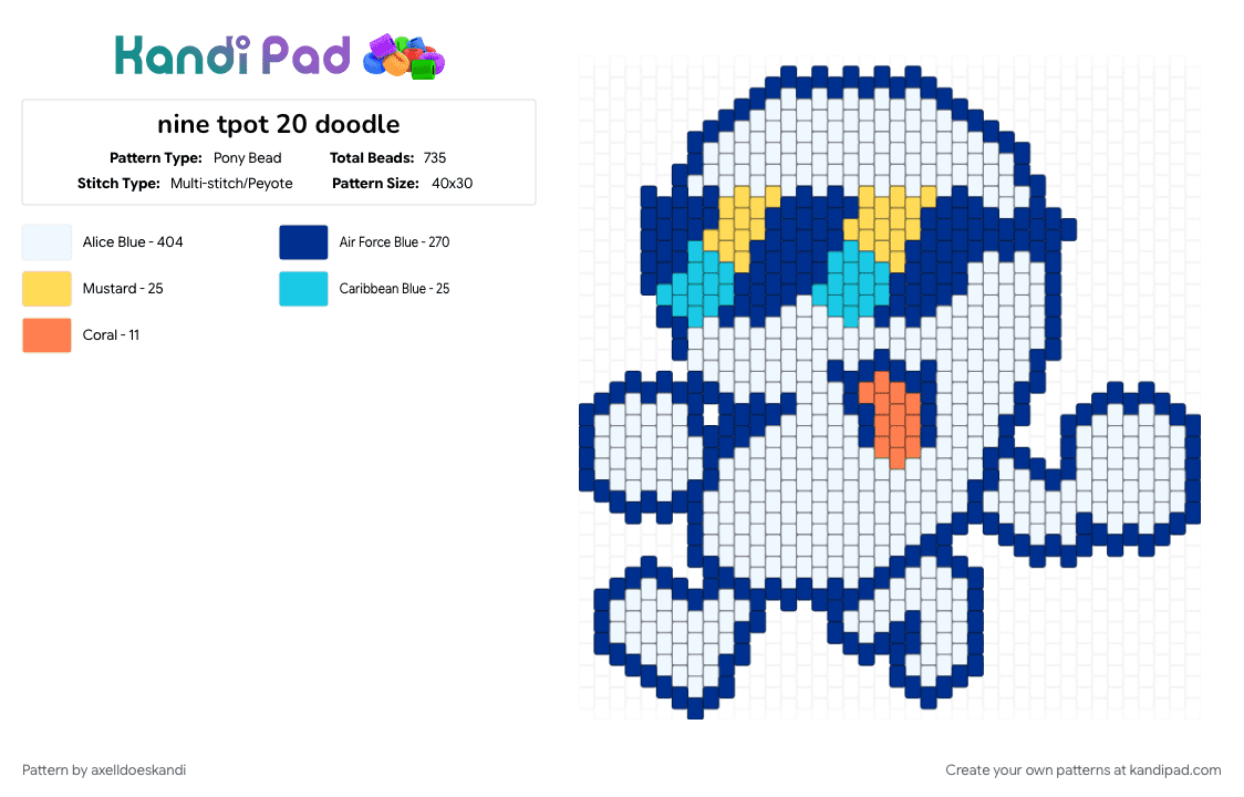 nine tpot 20 doodle - Pony Bead Pattern by axelldoeskandi on Kandi Pad - battle for dream island, bfdi, blue, tpot, white, xfohv