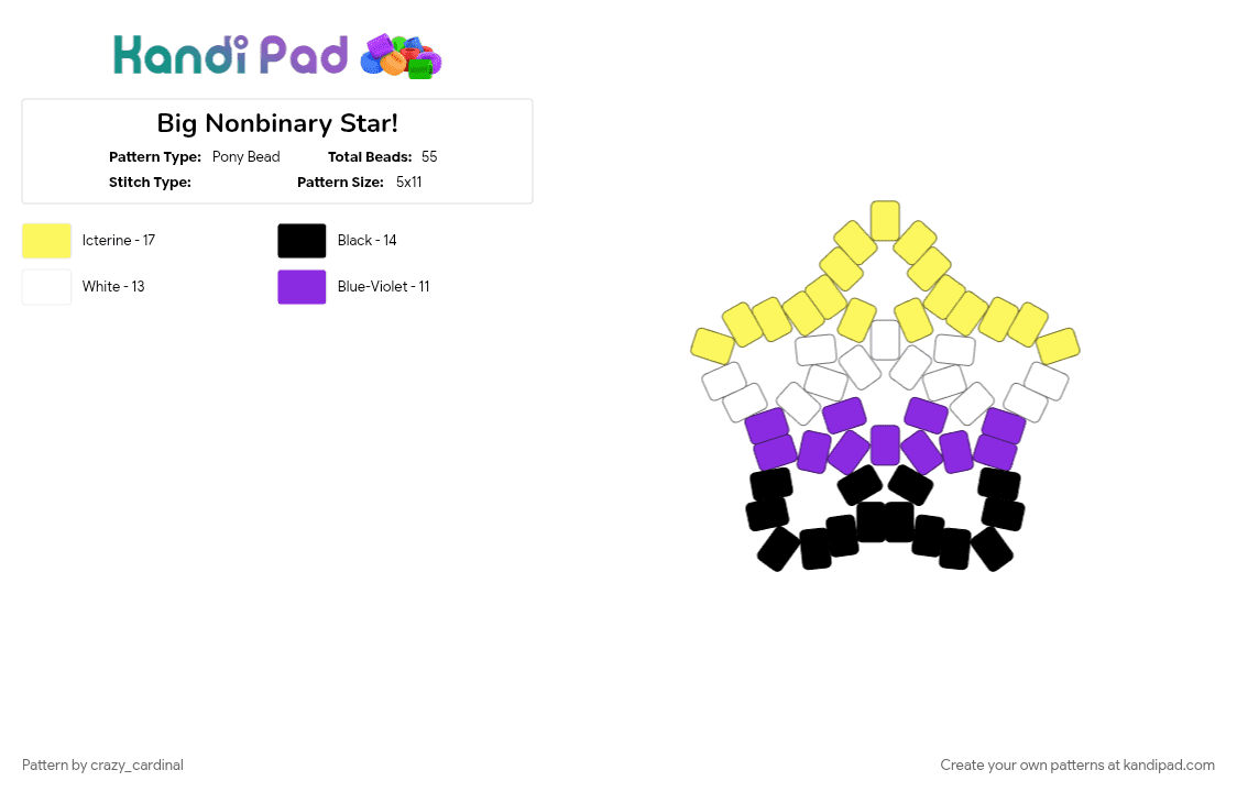 Big Nonbinary Star! - Pony Bead Pattern by crazy_cardinal on Kandi Pad - purple, yellow
