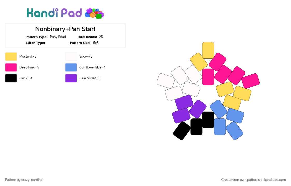 Nonbinary+Pan Star! - Pony Bead Pattern by crazy_cardinal on Kandi Pad - light blue, pink, yellow