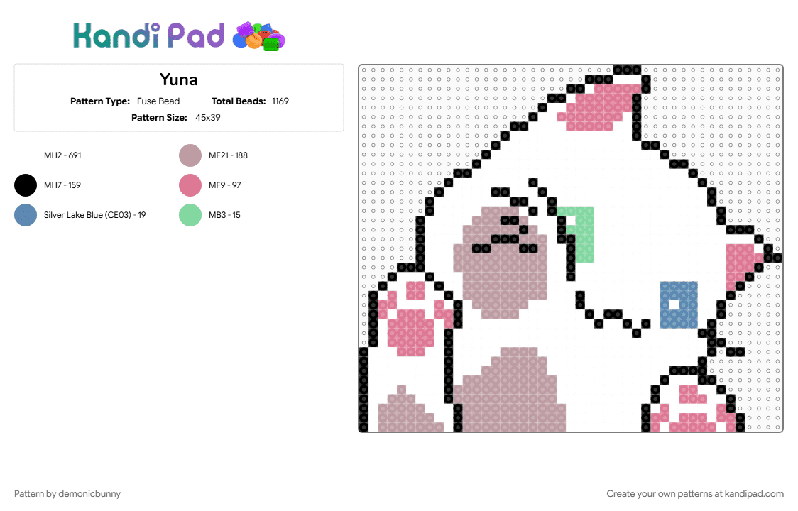 Yuna - Fuse Bead Pattern by demonicbunny on Kandi Pad - beige, pink, white