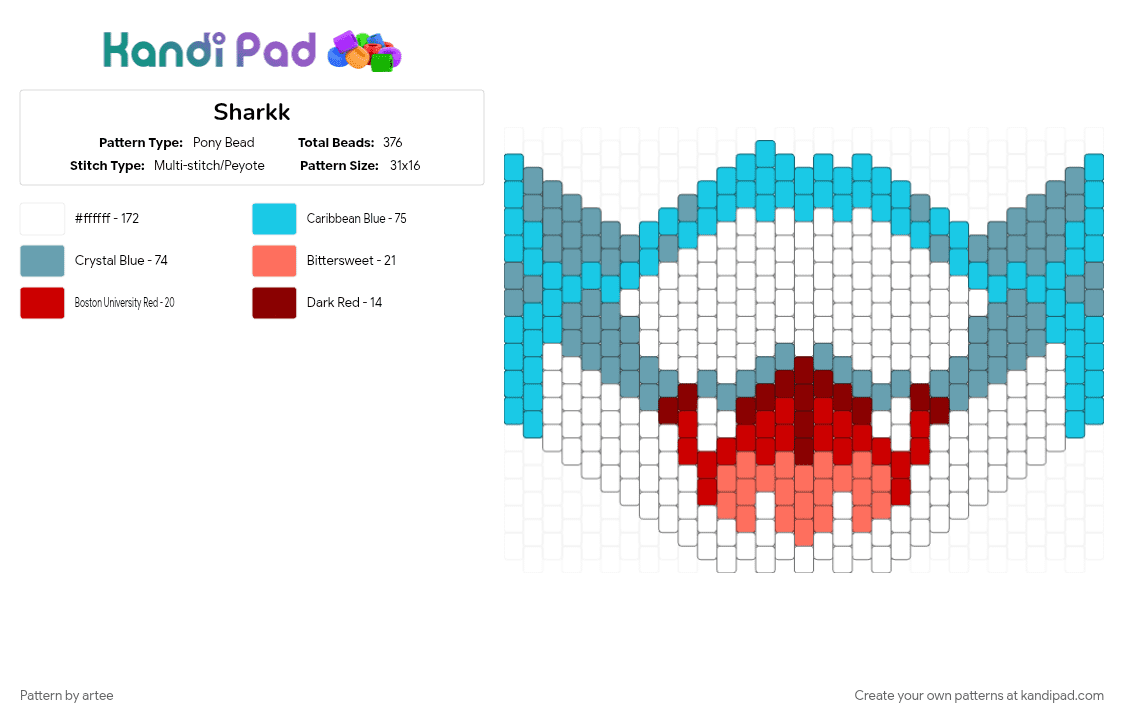 Sharkk - Pony Bead Pattern by artee on Kandi Pad - light blue, teal