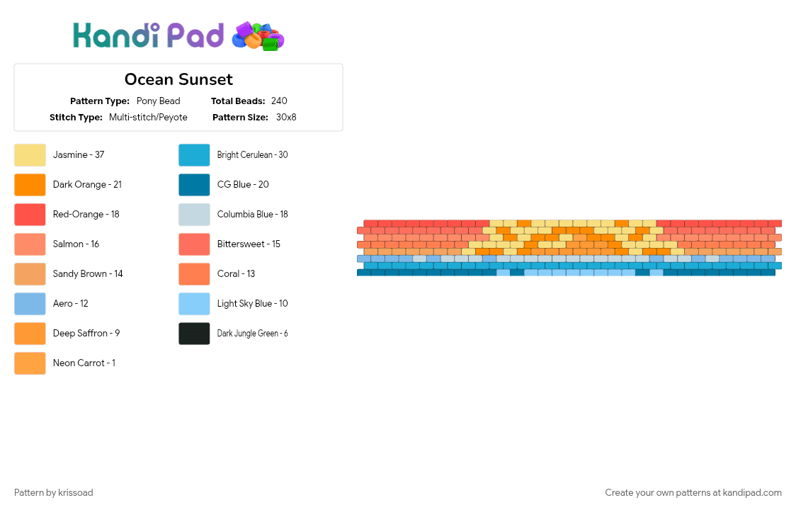 Ocean Sunset - Pony Bead Pattern by krissoad on Kandi Pad - cotdadventure, light blue, ocean, orange, sunset, therapy