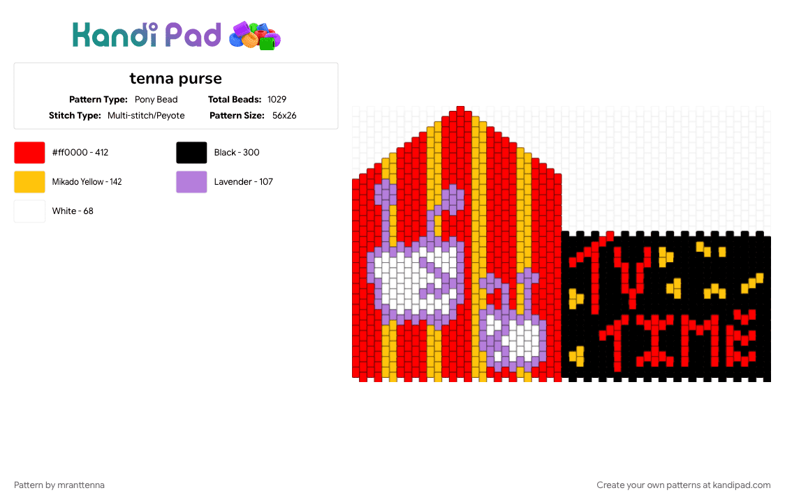 tenna purse - Pony Bead Pattern by mranttenna on Kandi Pad - bag, deltarune, purse, red, tenna, toby fox