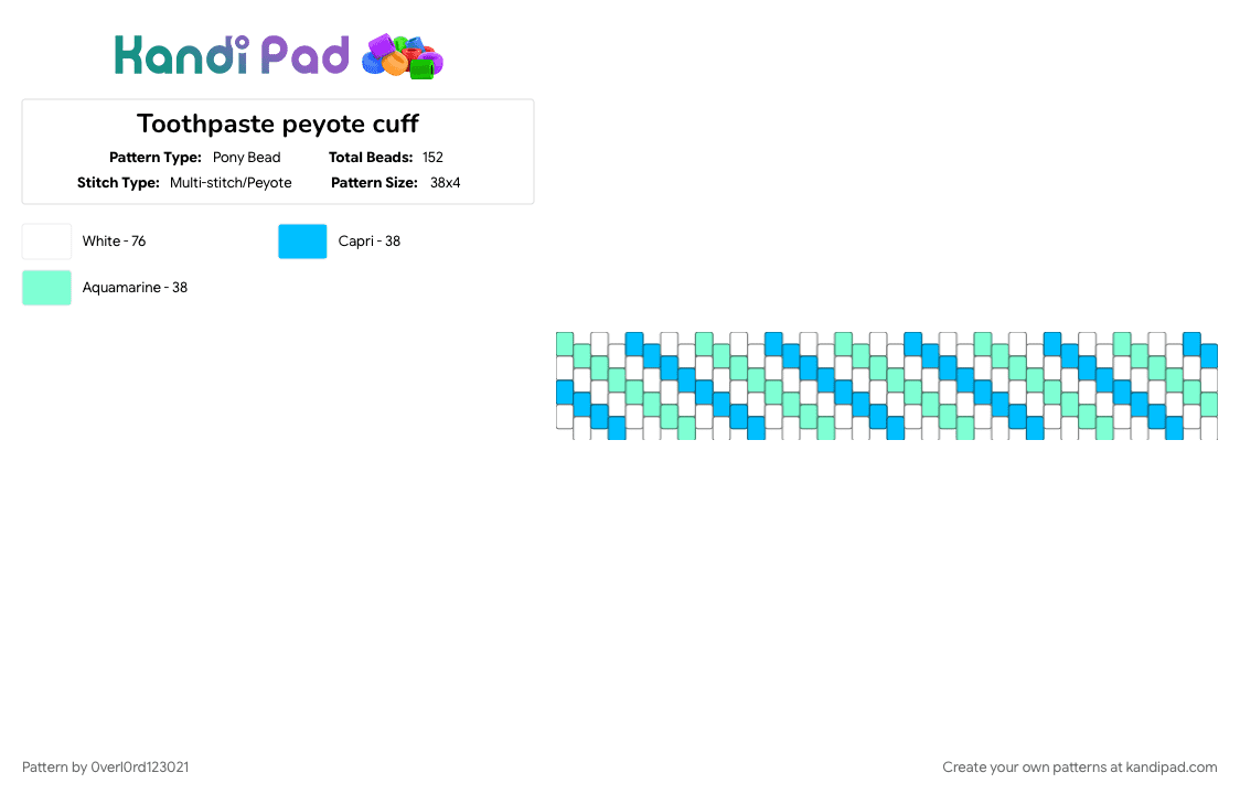 Toothpaste peyote cuff - Pony Bead Pattern by 0verl0rd123021 on Kandi Pad - light blue, teal