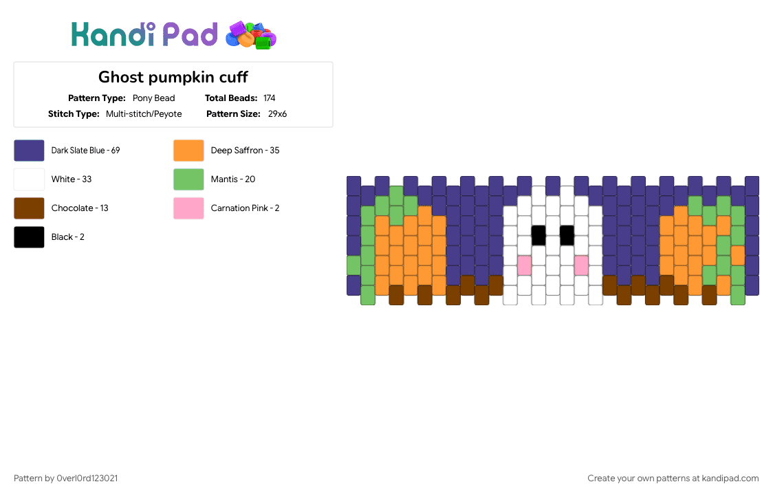 Ghost pumpkin cuff - Pony Bead Pattern by 0verl0rd123021 on Kandi Pad - orange, purple