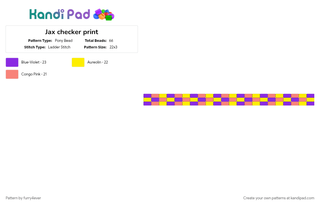 Jax checker print - Pony Bead Pattern by furry4ever on Kandi Pad - purple, yellow