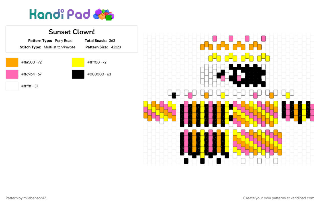Sunset Clown! - Pony Bead Pattern by milabenson12 on Kandi Pad - charm, clown, orange, pink, sunset, yellow