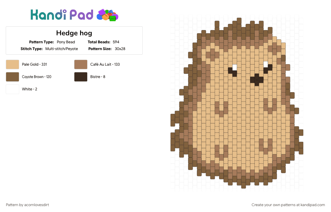 Hedge hog - Pony Bead Pattern by acornlovesdirt on Kandi Pad - animal, beige, cotdhedgehogs, cute, hedgehog, tan