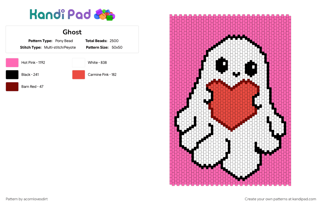 Ghost - Pony Bead Pattern by acornlovesdirt on Kandi Pad - ghost, halloween, love, pink