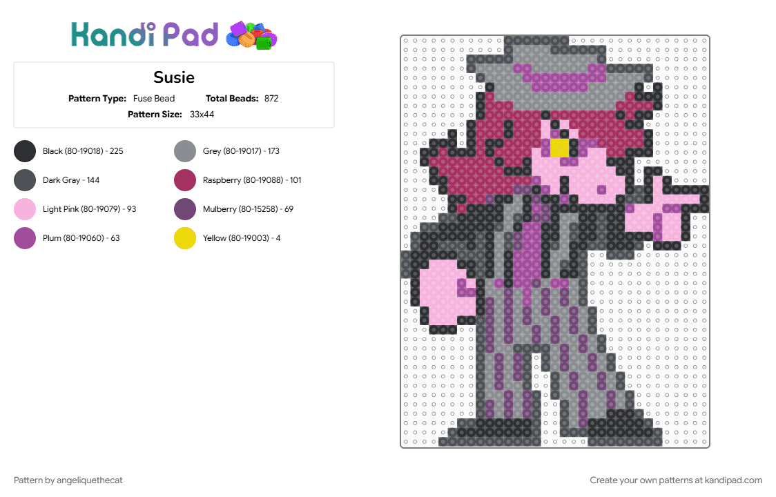 Susie - Fuse Bead Pattern by angeliquethecat on Kandi Pad - gray, pink