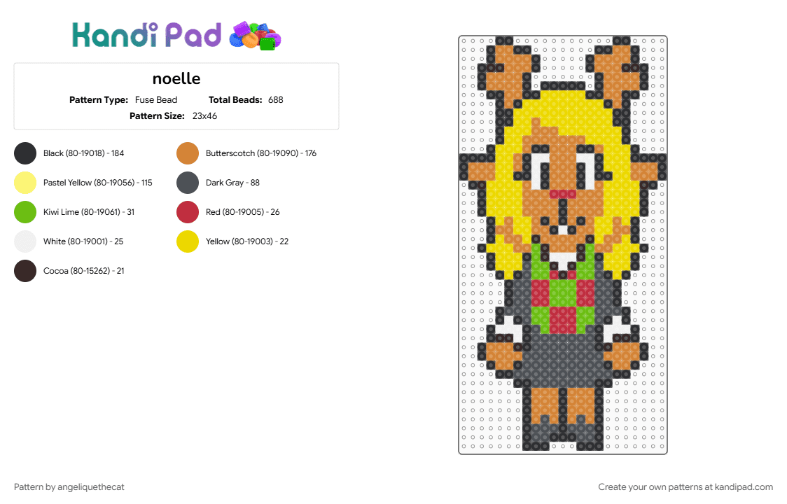 noelle - Fuse Bead Pattern by angeliquethecat on Kandi Pad - gray, orange, yellow