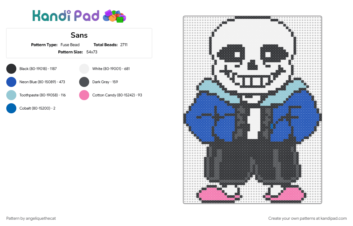 Sans - Fuse Bead Pattern by angeliquethecat on Kandi Pad - blue