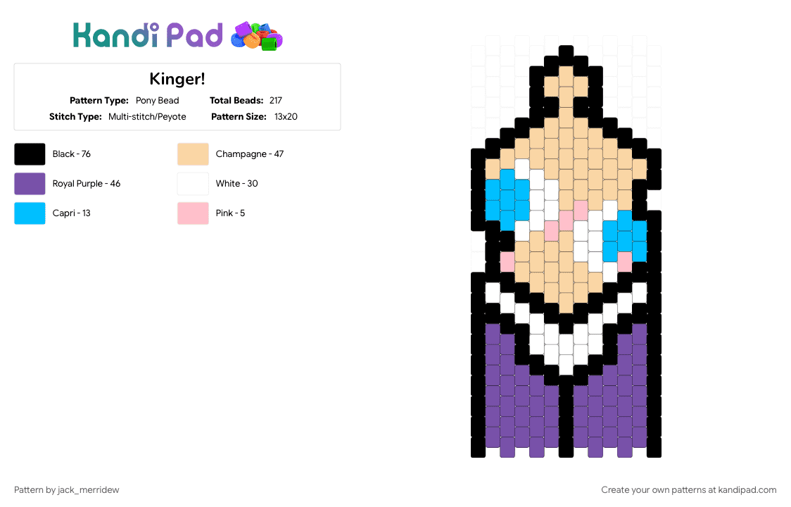 Kinger! - Pony Bead Pattern by jack_merridew on Kandi Pad - beige, kinger, purple, silly, tadc, tadc kinger