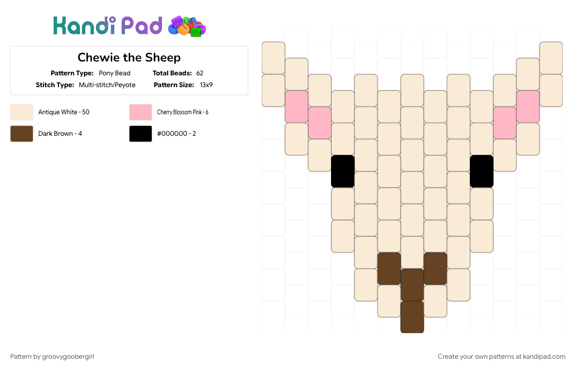 Chewie the Sheep - Pony Bead Pattern by groovygoobergirl on Kandi Pad - brown, pink, white