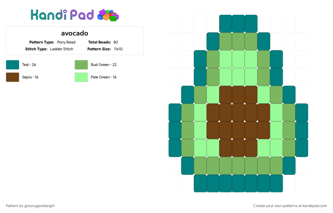 avocado - Pony Bead Pattern by groovygoobergirl on Kandi Pad - teal