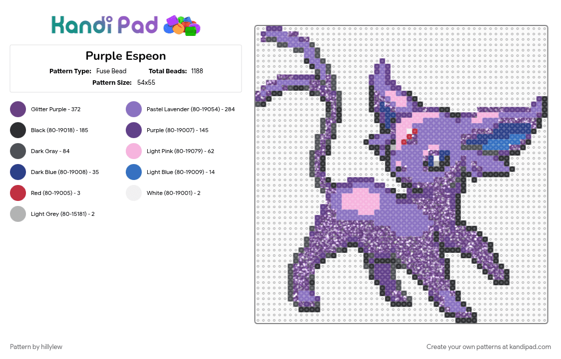 Purple Espeon - Fuse Bead Pattern by hillylew on Kandi Pad - blue, purple