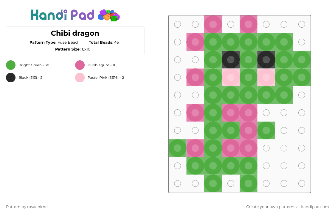 Chibi dragon - Fuse Bead Pattern by rosaanime on Kandi Pad - green,pink