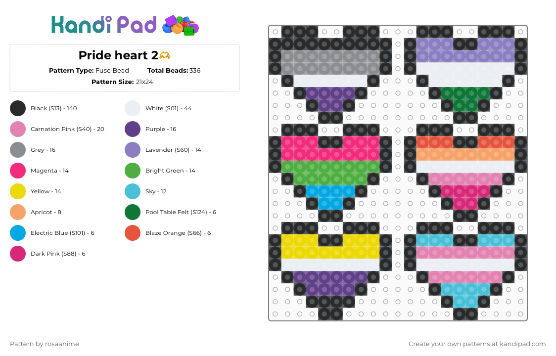 Pride heart 2🫶 - Fuse Bead Pattern by rosaanime on Kandi Pad - black,pink,green,light blue,pride,hearts,keychain,chibi,love