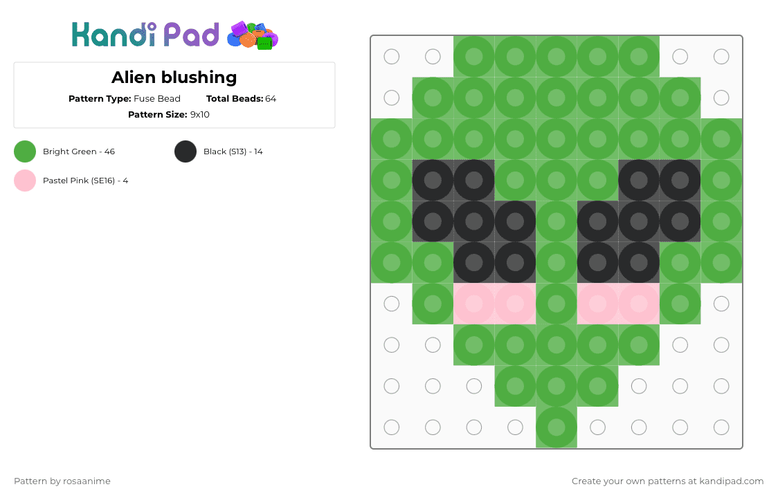 Alien blushing - Fuse Bead Pattern by rosaanime on Kandi Pad - green