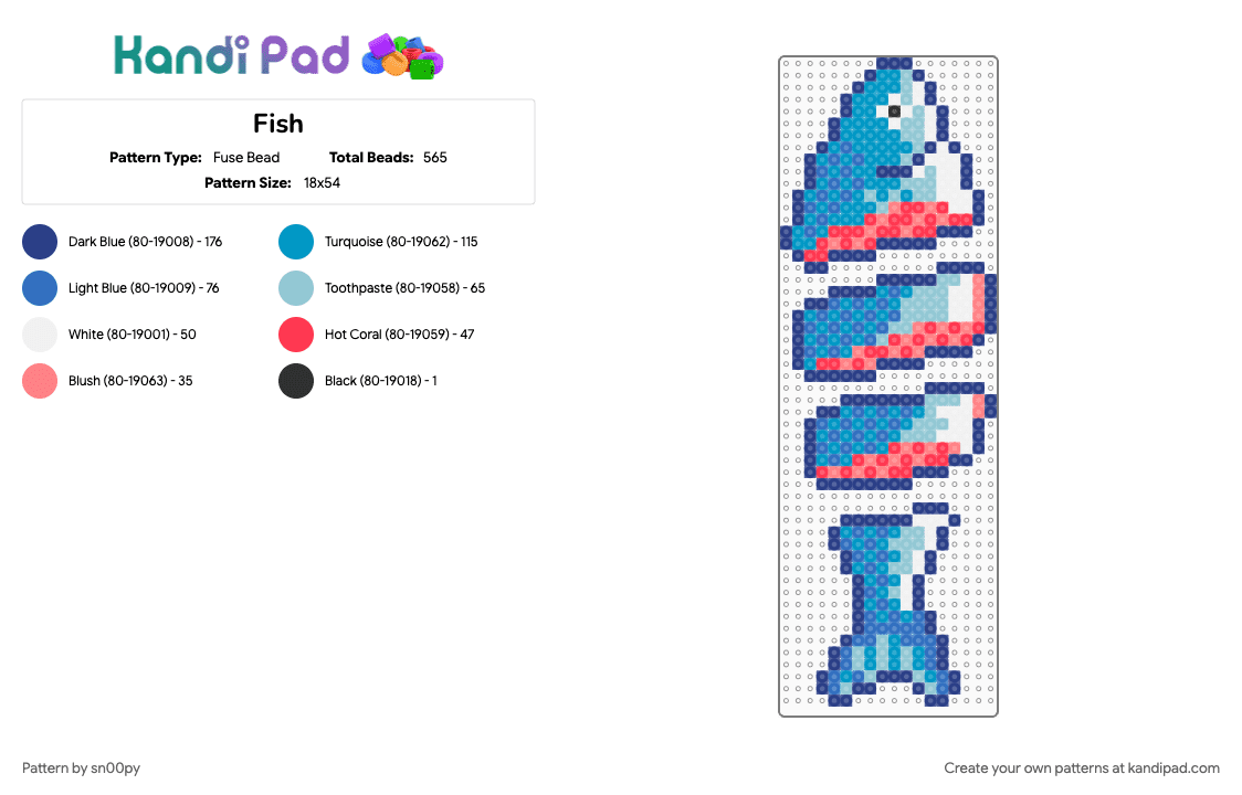 Fish - Fuse Bead Pattern by sn00py on Kandi Pad - blue, light blue