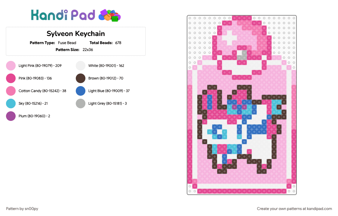 Sylveon Keychain - Fuse Bead Pattern by sn00py on Kandi Pad - pink