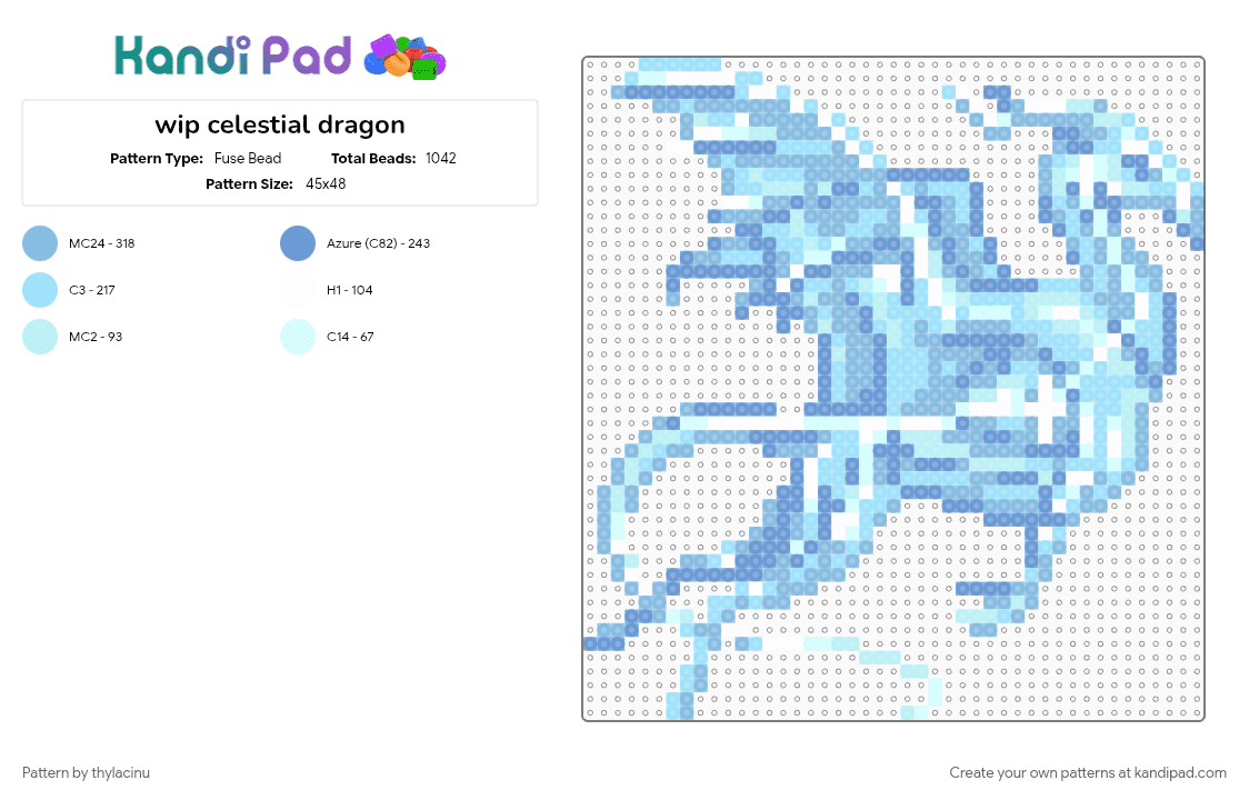 celestial dragon (dragcave) - Fuse Bead Pattern by thylacinu on Kandi Pad - animal, celestial, creature, dragon, fantasy, light blue, sprite
