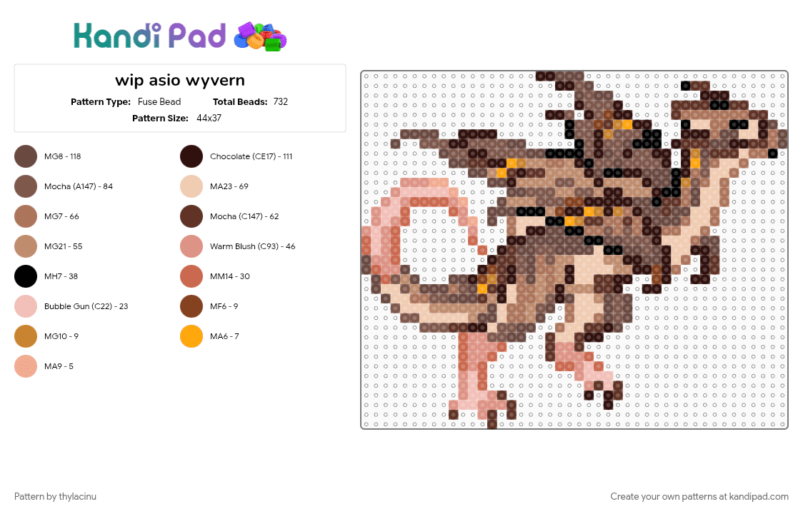 asio wyvern (dragcave) - Fuse Bead Pattern by thylacinu on Kandi Pad - animal, beige, bird, brown, creature, dragon, fantasy, sprite, tan