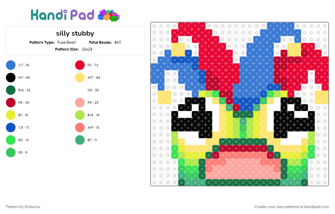 silly samuel - Fuse Bead Pattern by thylacinu on Kandi Pad - animal, blue, clown, cute, frog, green, jester, red, silly, yellow