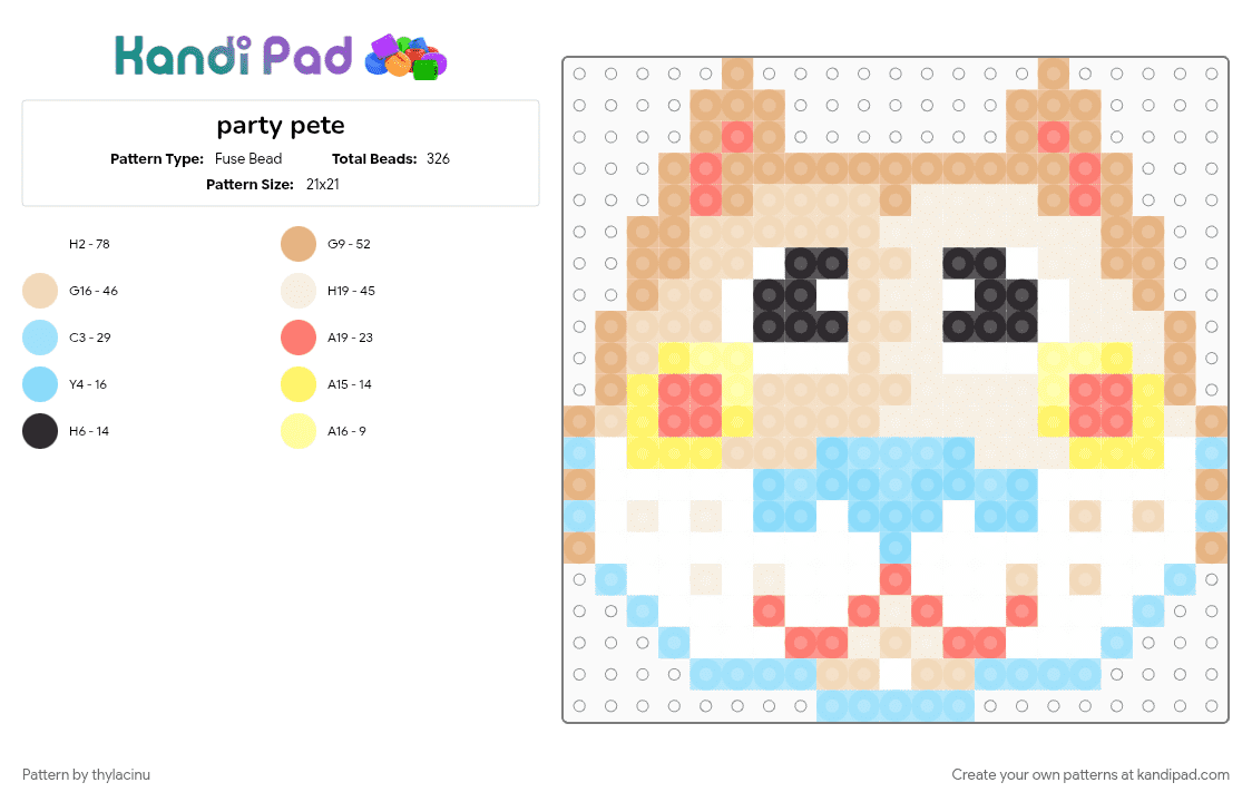 party pete - Fuse Bead Pattern by thylacinu on Kandi Pad - beige, character, cute, dog, light blue, pitbull