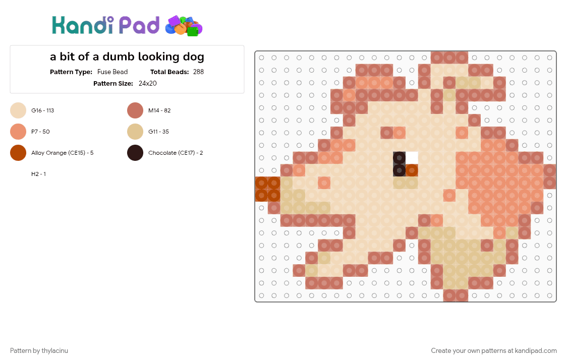 a bit of a dumb looking dog - Fuse Bead Pattern by thylacinu on Kandi Pad - animal, beige, cute, dog, red, small