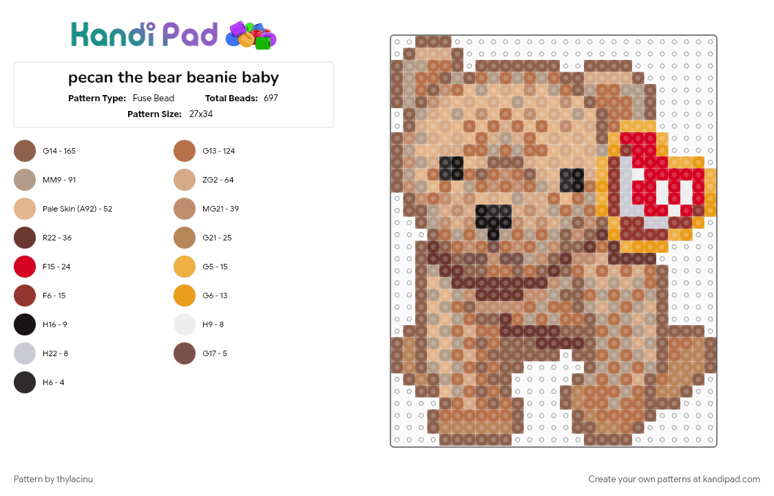 pecan the bear beanie baby - Fuse Bead Pattern by thylacinu on Kandi Pad - beanie baby, bear, beige, brown bear, cute, pecan, tan