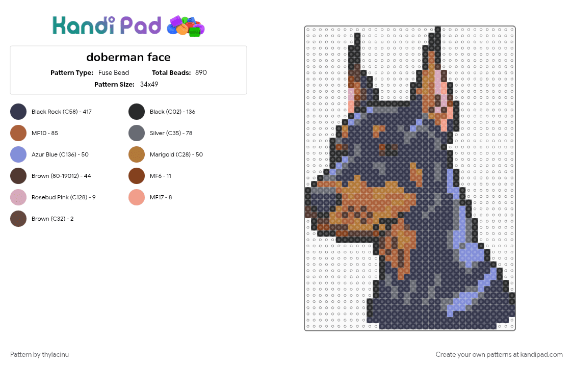 doberman face - Fuse Bead Pattern by thylacinu on Kandi Pad - purple, red