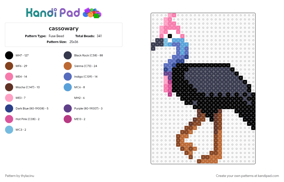 cassowary - Fuse Bead Pattern by thylacinu on Kandi Pad - animal, australia, bird, brown, cassowary, oceania, purple