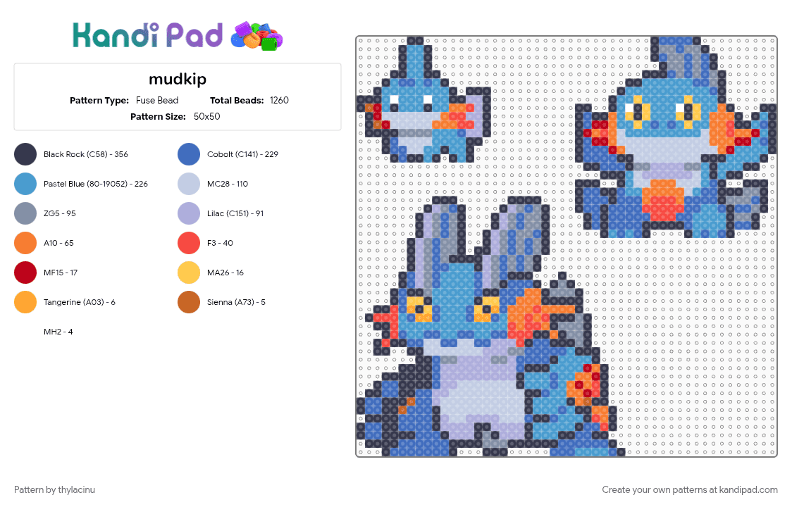 mudkip and friends - Fuse Bead Pattern by thylacinu on Kandi Pad - blue, creature, evolution, gaming, light blue, marshtomp, mudkip, pokemon, purple, starter, swampert