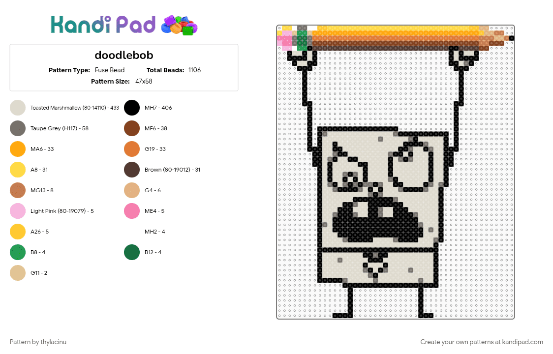 doodlebob - Fuse Bead Pattern by thylacinu on Kandi Pad - beige, cartoon, doodlebob, spongebob